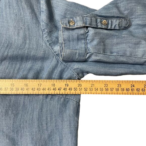 Talbots Petites Women's Mp Long Sleeve Shirt Chambray Tencel Denim Look Popover - Picture 9 of 11